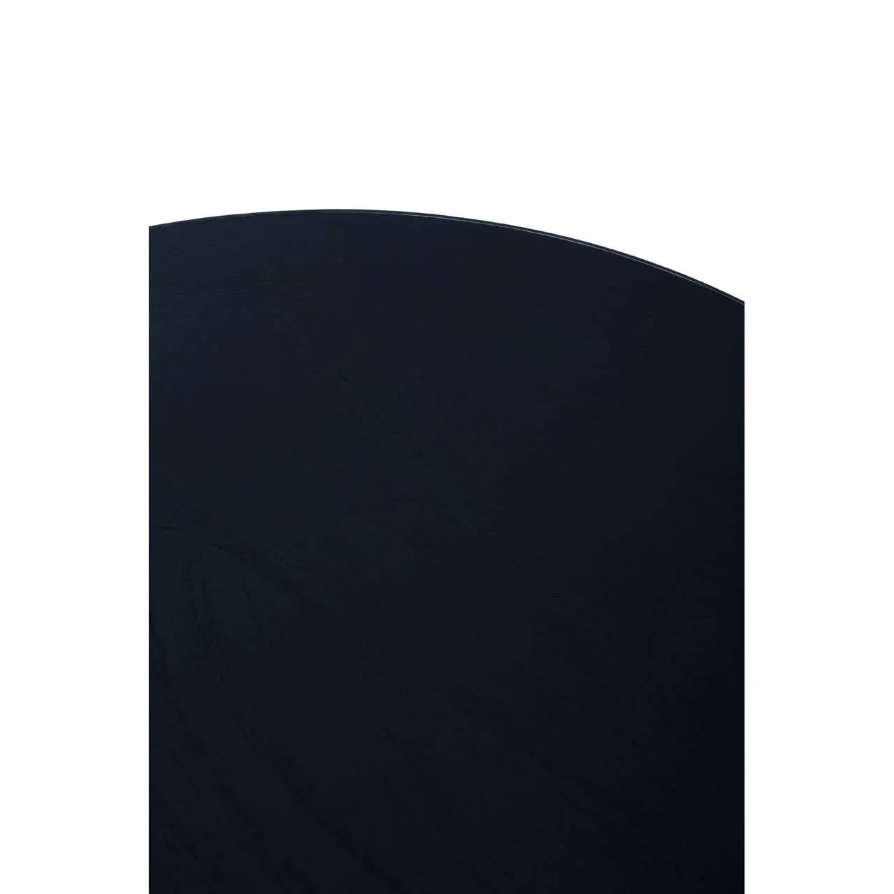 Curved black wooden headboard panel with smooth matte finish close-up view