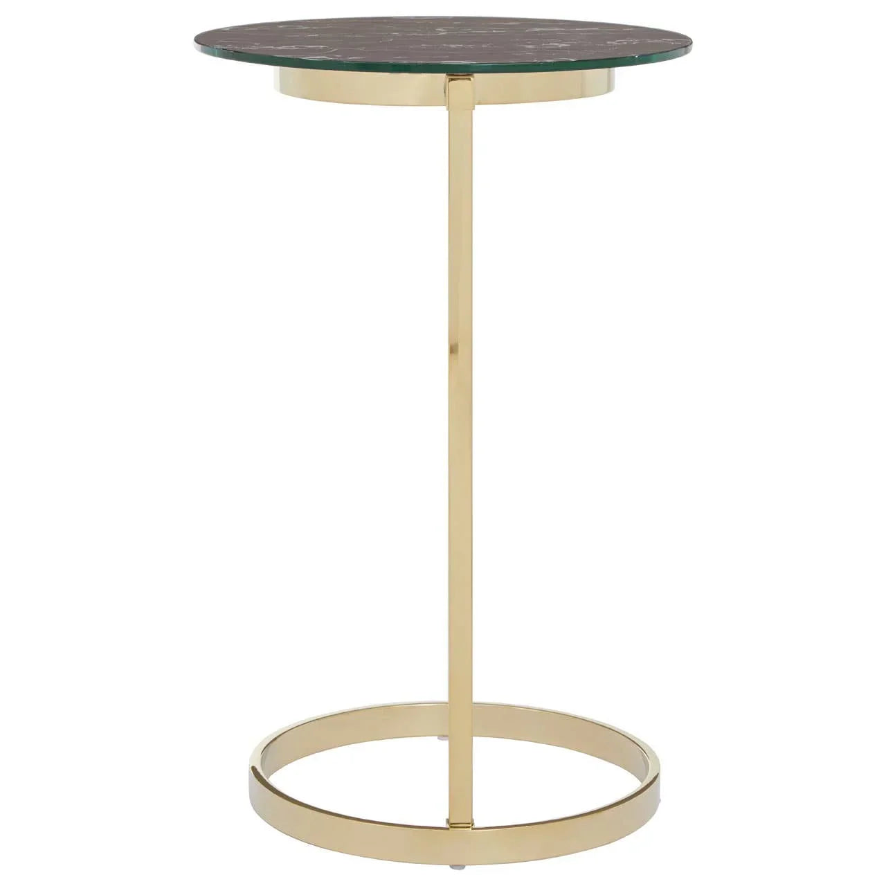 Round side table with black marble top and gold metal frame