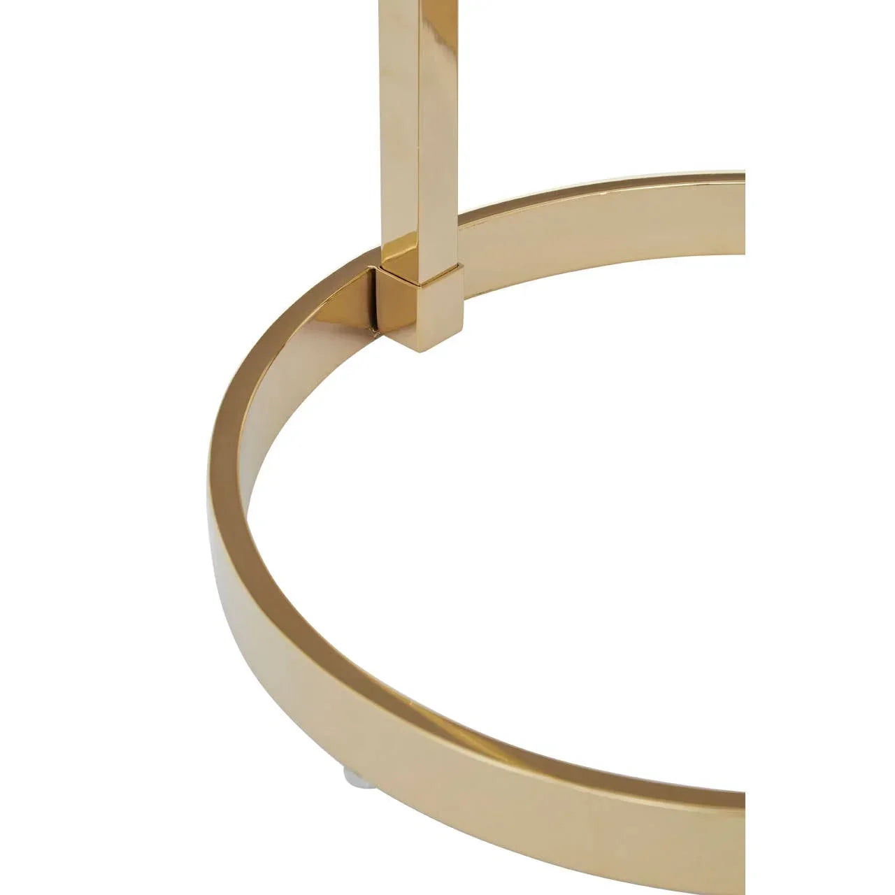 Gold metal frame detail on modern round coffee table base