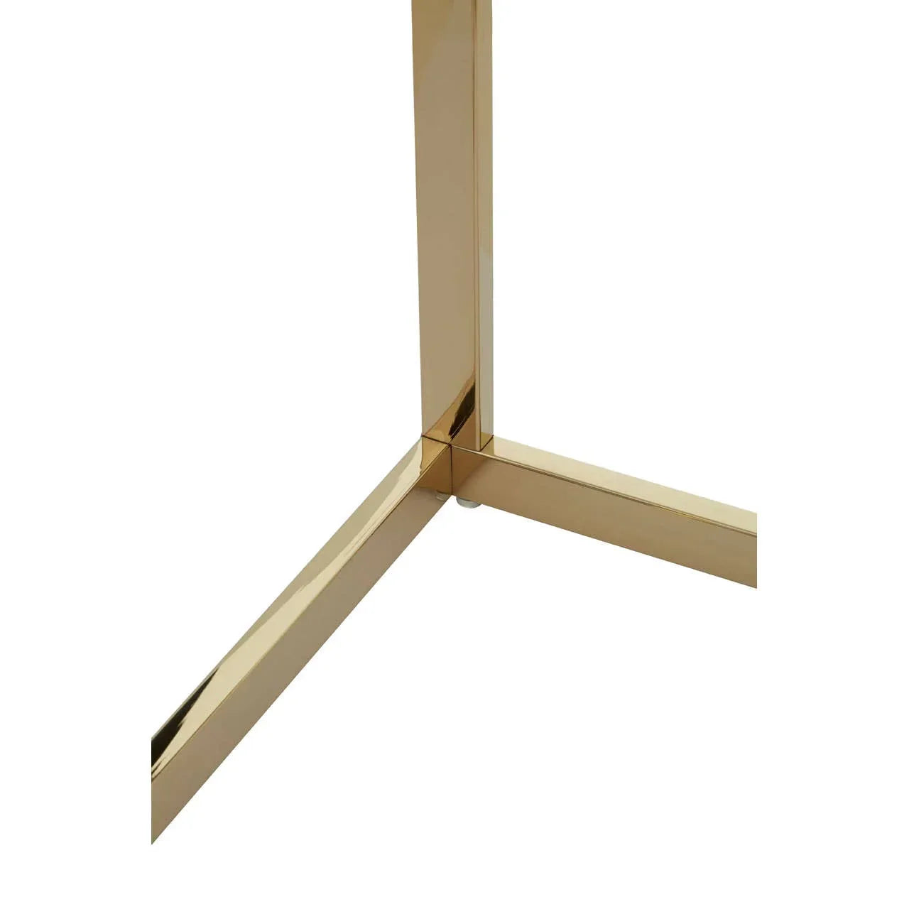 Gold metal table leg frame with modern geometric design on white background