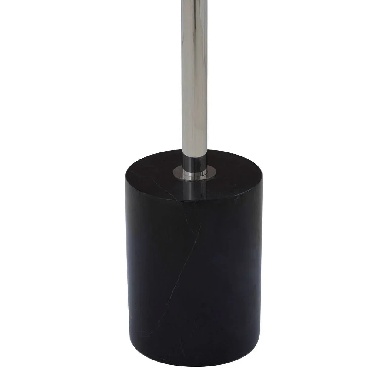 Black marble lamp base with chrome metal stand, close-up on cylindrical design