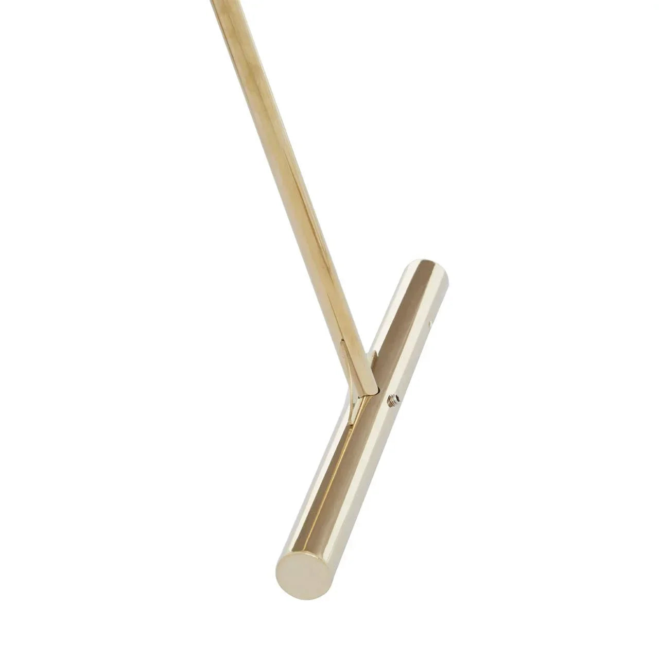 Gold metal table lamp arm and cylindrical base detail