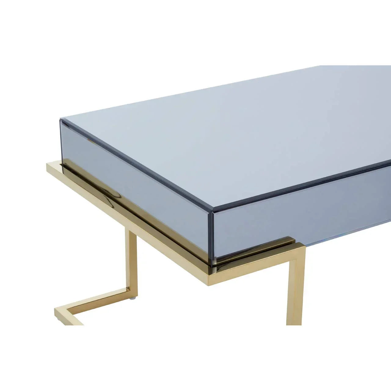 Modern glass top coffee table with gold metal legs and minimalist design