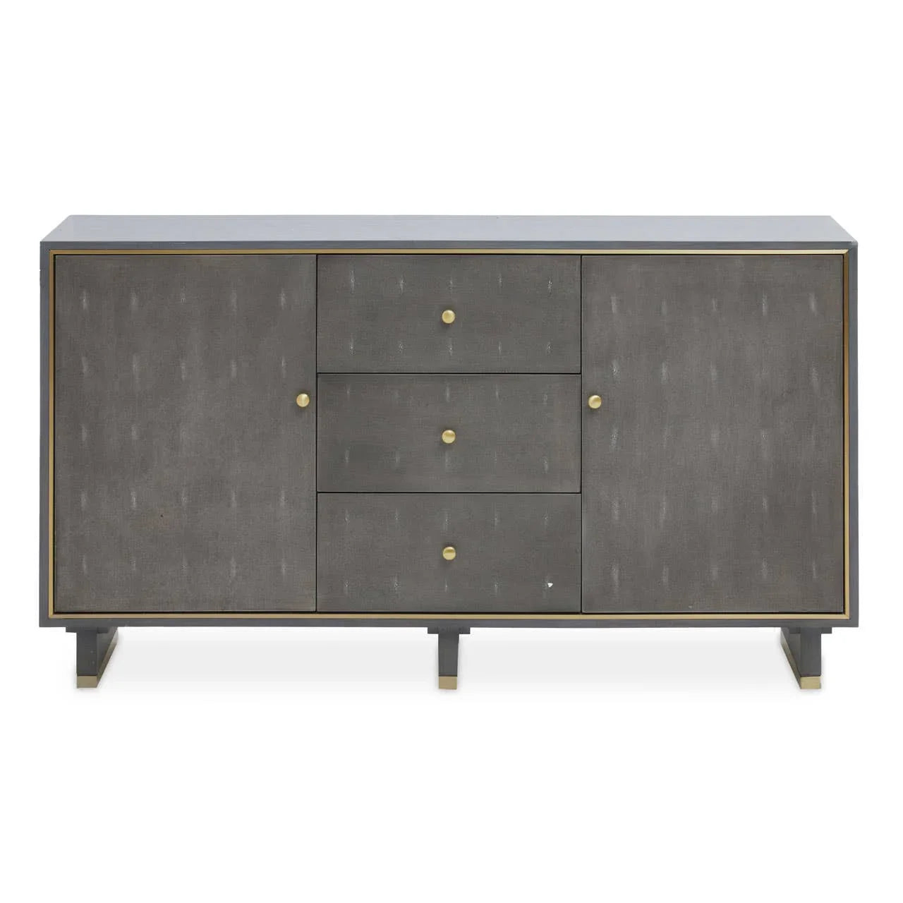 Luxury Grey Shagreen Three Drawer Sideboard with Gold Accents