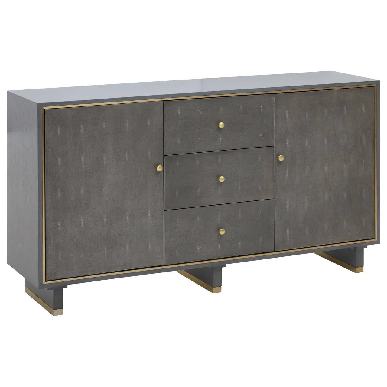 Luxury Grey Shagreen Three Drawer Sideboard with Gold Accents