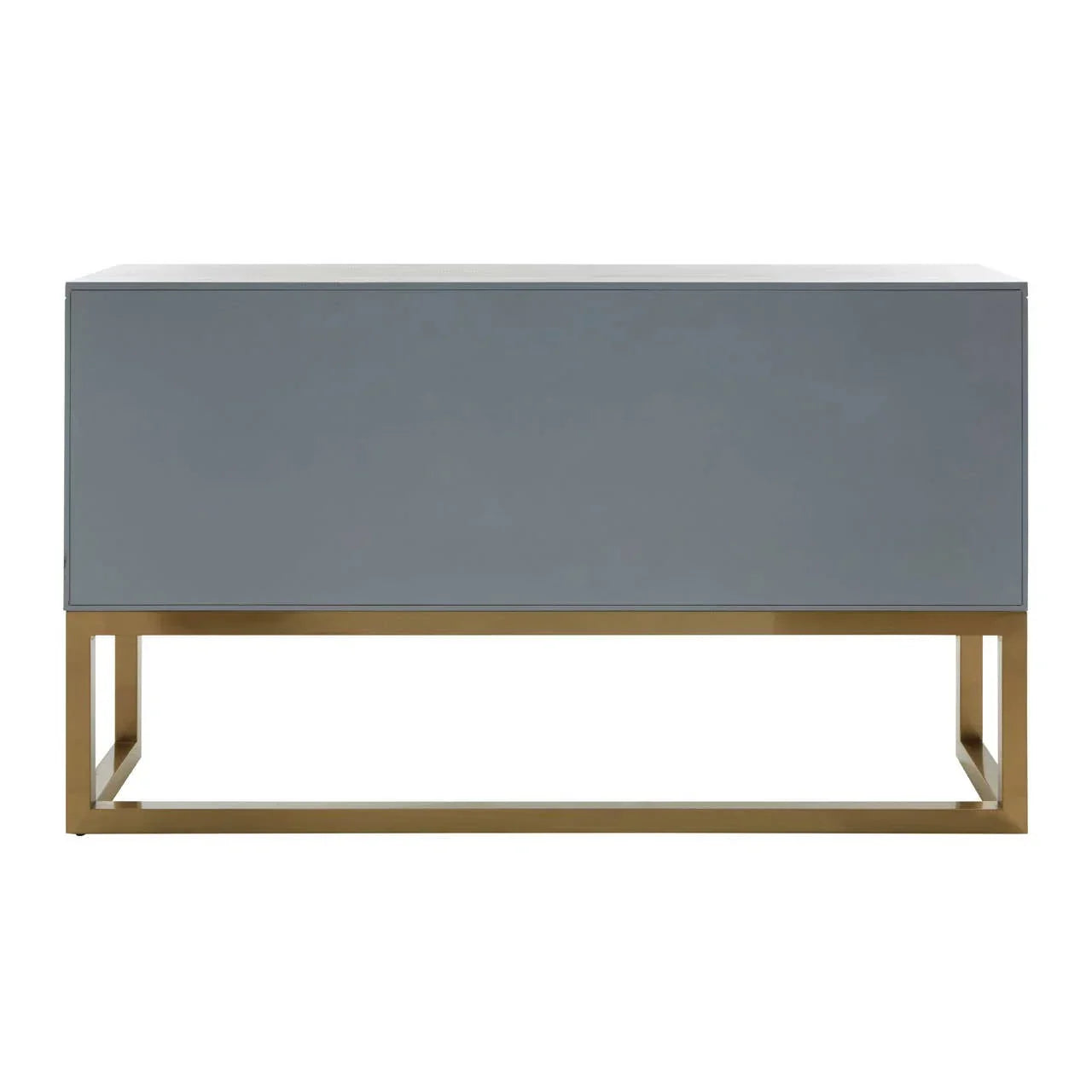 Grey sideboard with gold metal base and modern rectangular design