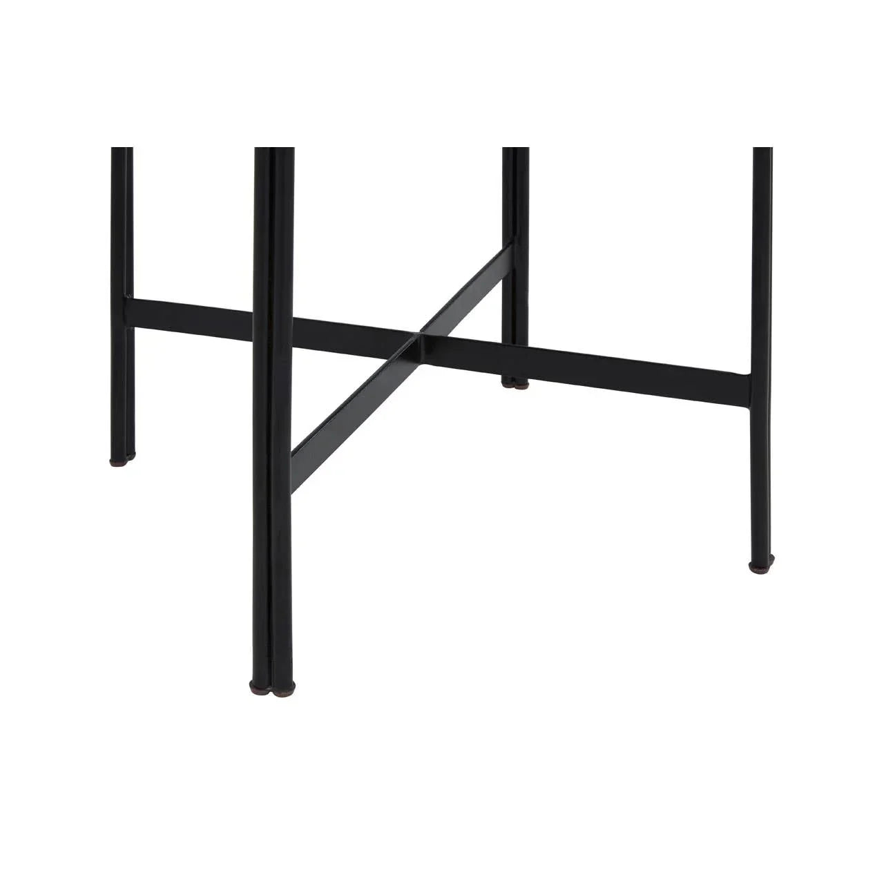 Black metal table legs with crossbar support detail on white background