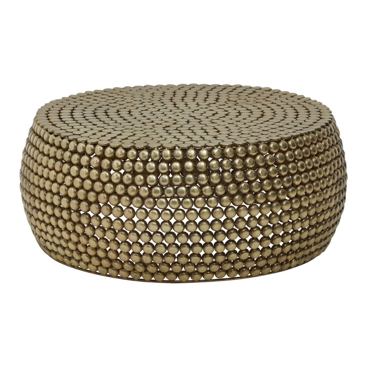 Golden Beaded Round Coffee Table