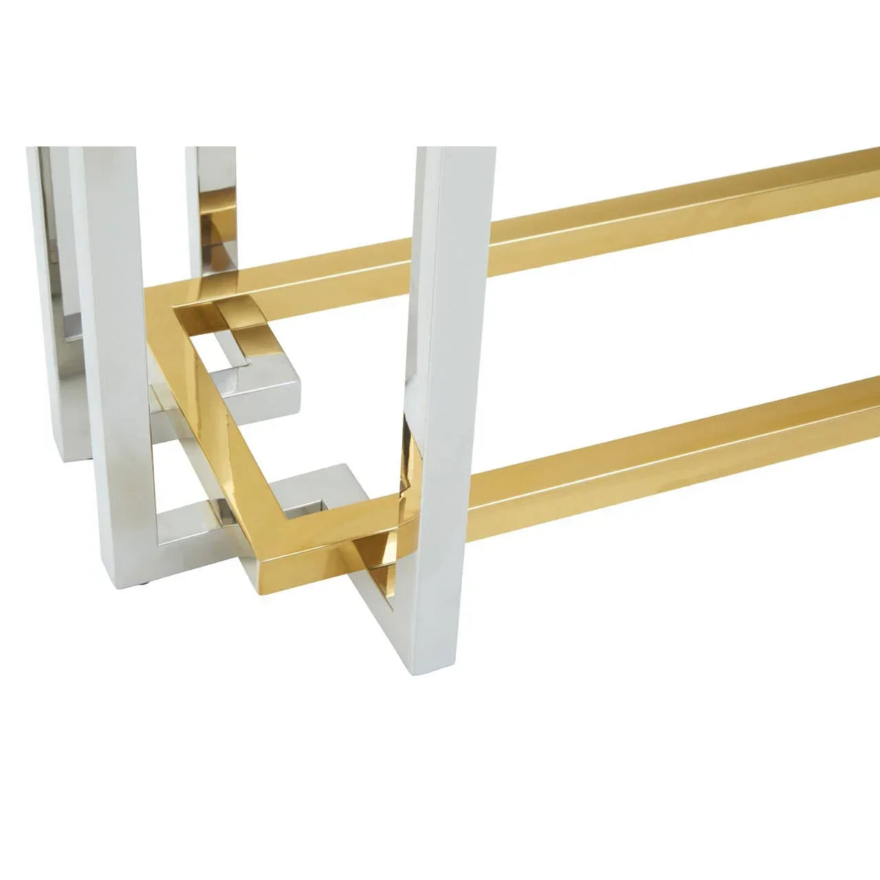 Gold and silver metal coffee table base with geometric design detail