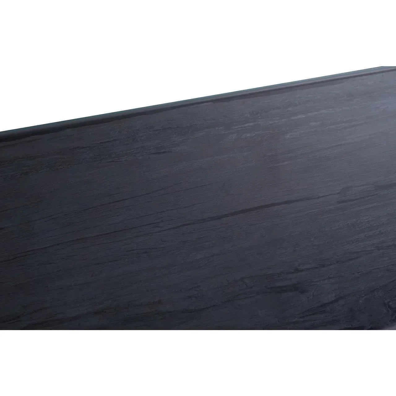 Close-up of black wood dining table surface with natural grain texture