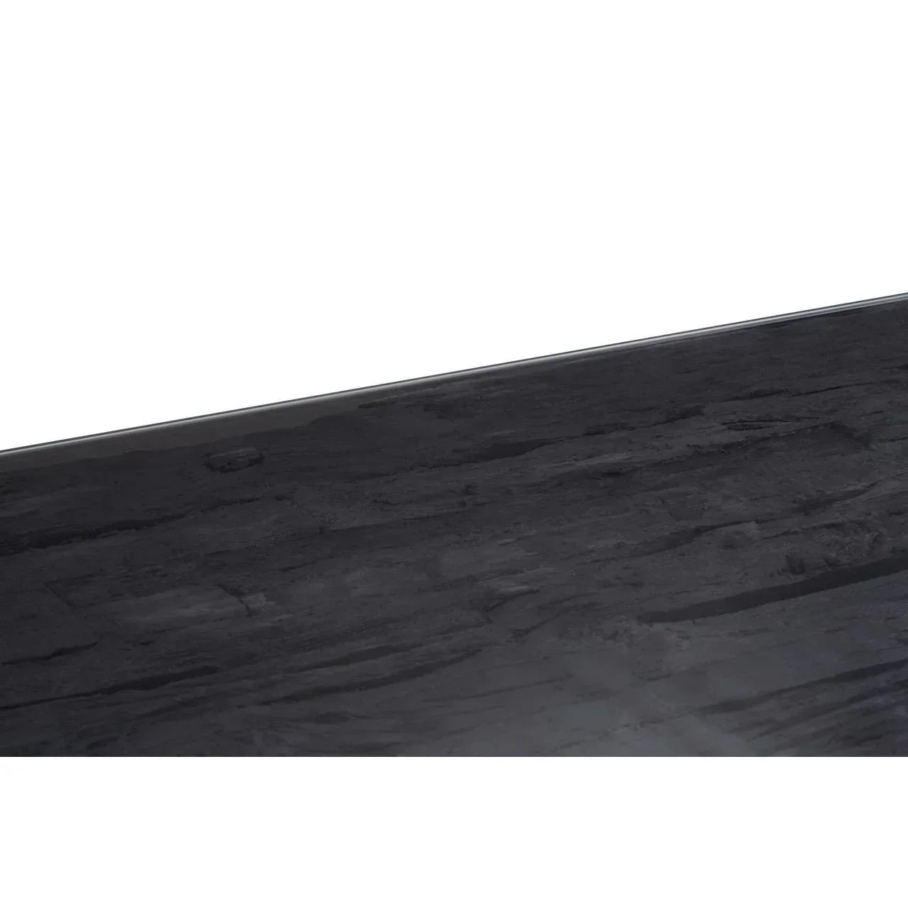 Close up of black wood dining table surface with visible grain texture