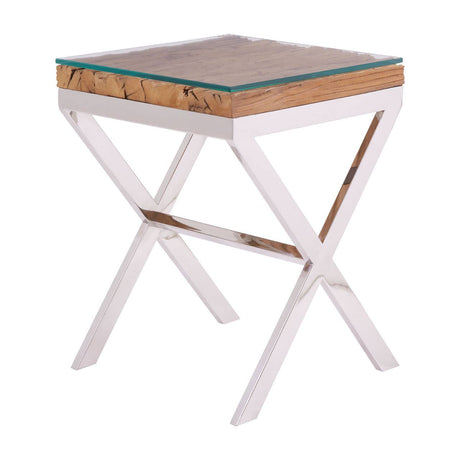 Rustic Wood Glass Side Table