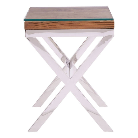Rustic Wood Glass Side Table
