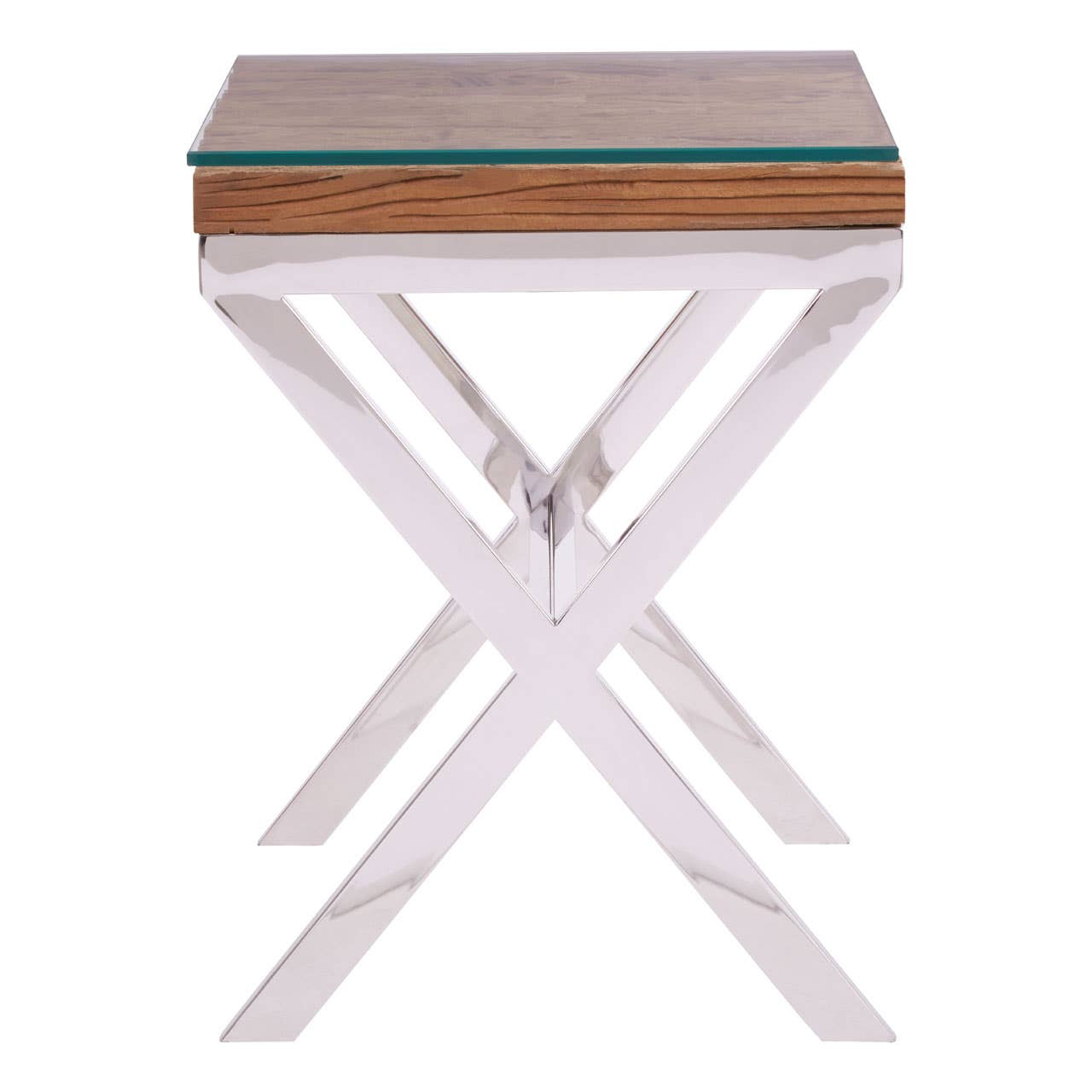 Rustic Wood Glass Side Table