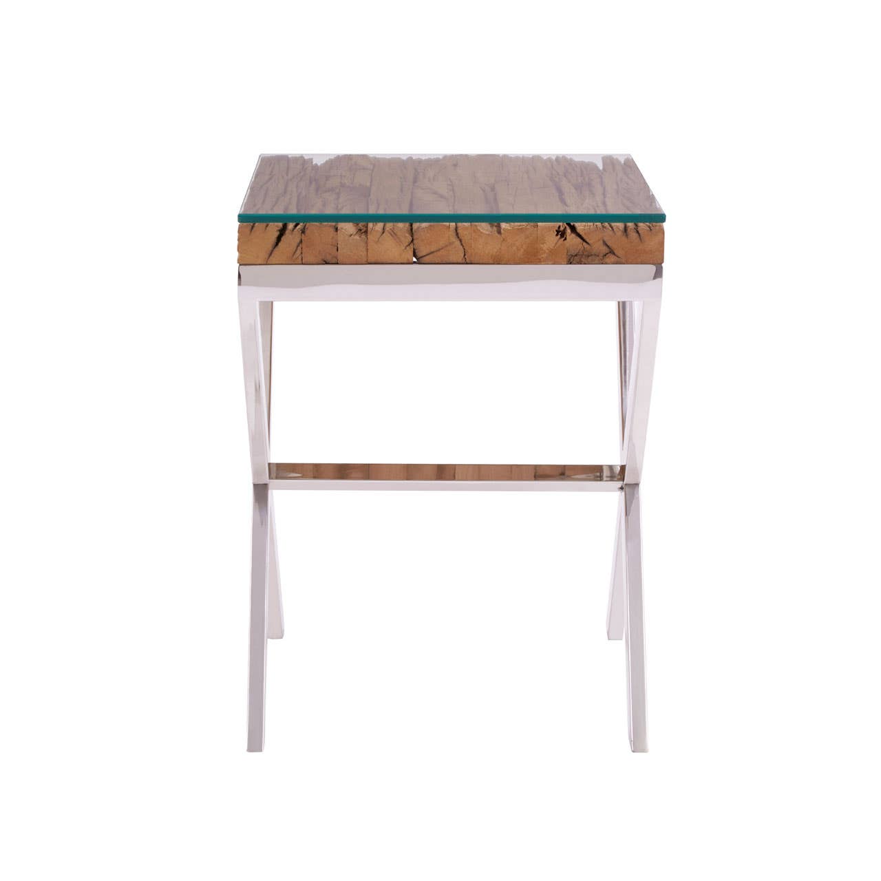 Rustic Wood Glass Side Table