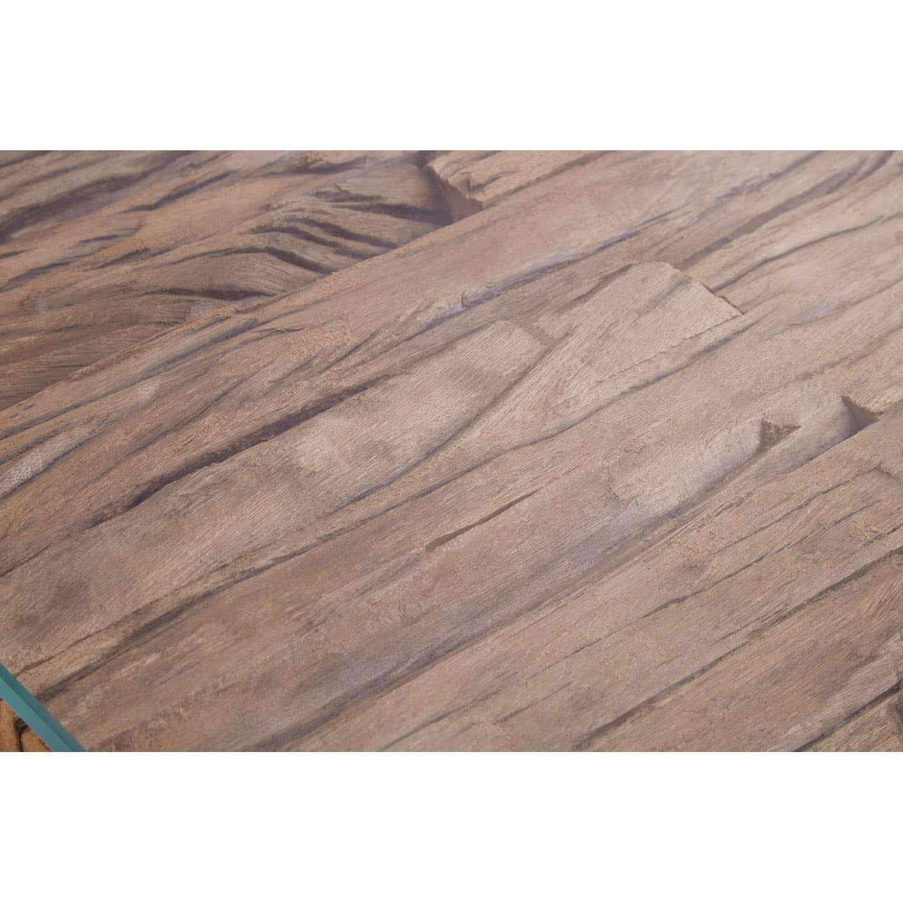 Close-up of rustic wood coffee table surface with textured natural grain detail