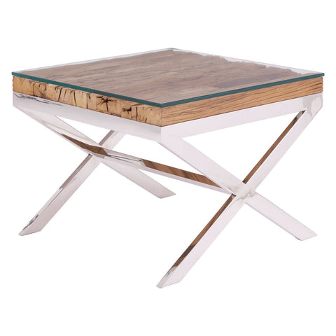 Rustic Glass Top End Table