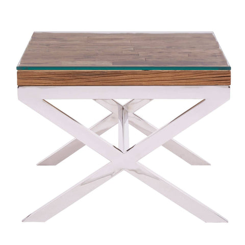 Rustic Glass Top End Table
