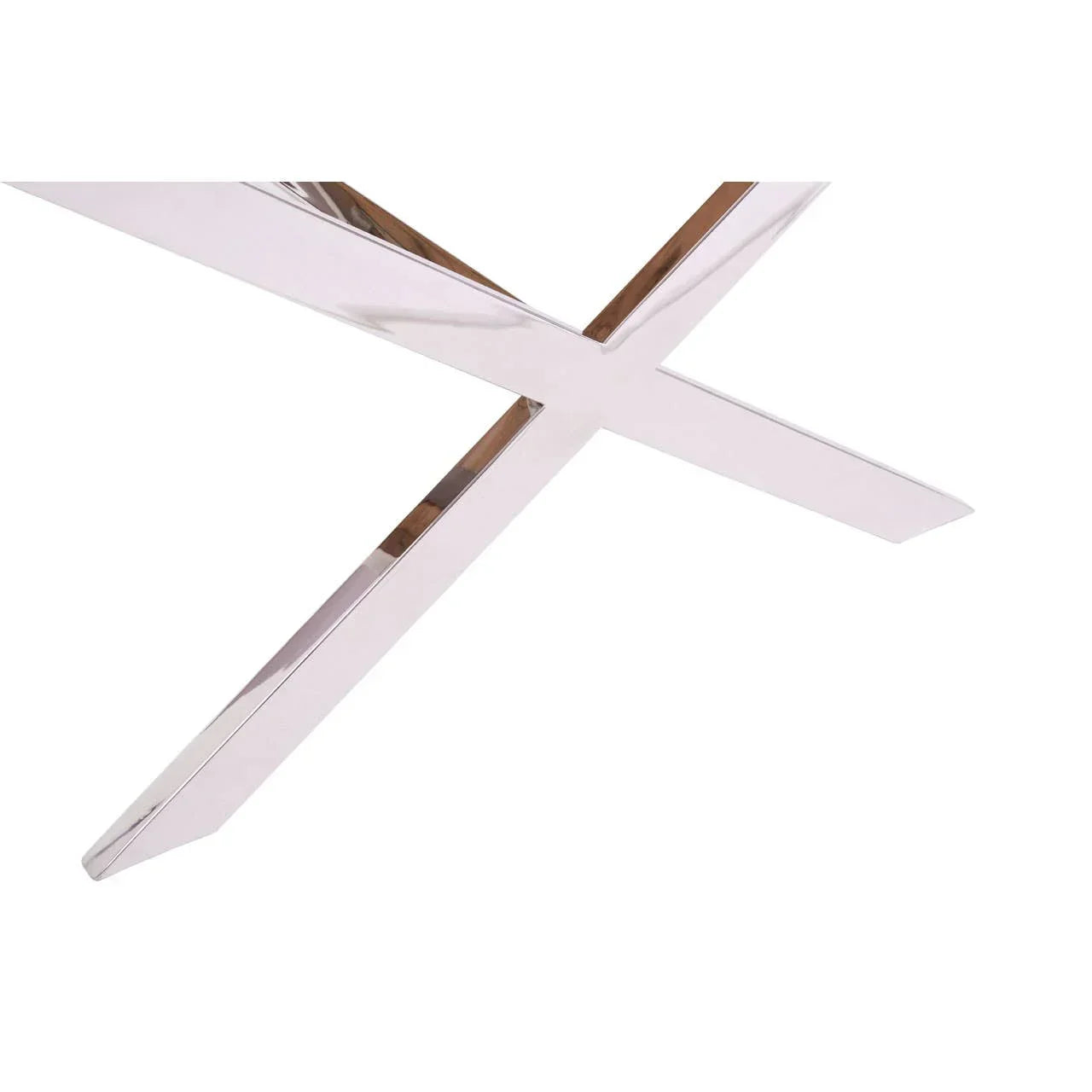 Chrome steel cross leg detail on modern dining table base