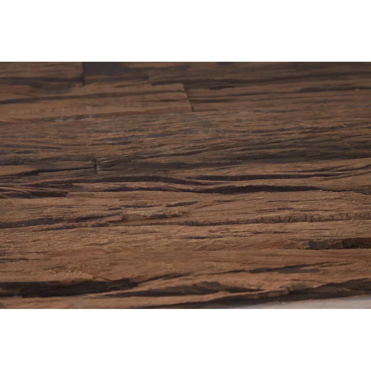 Close view of rustic wooden table top with textured grain detail