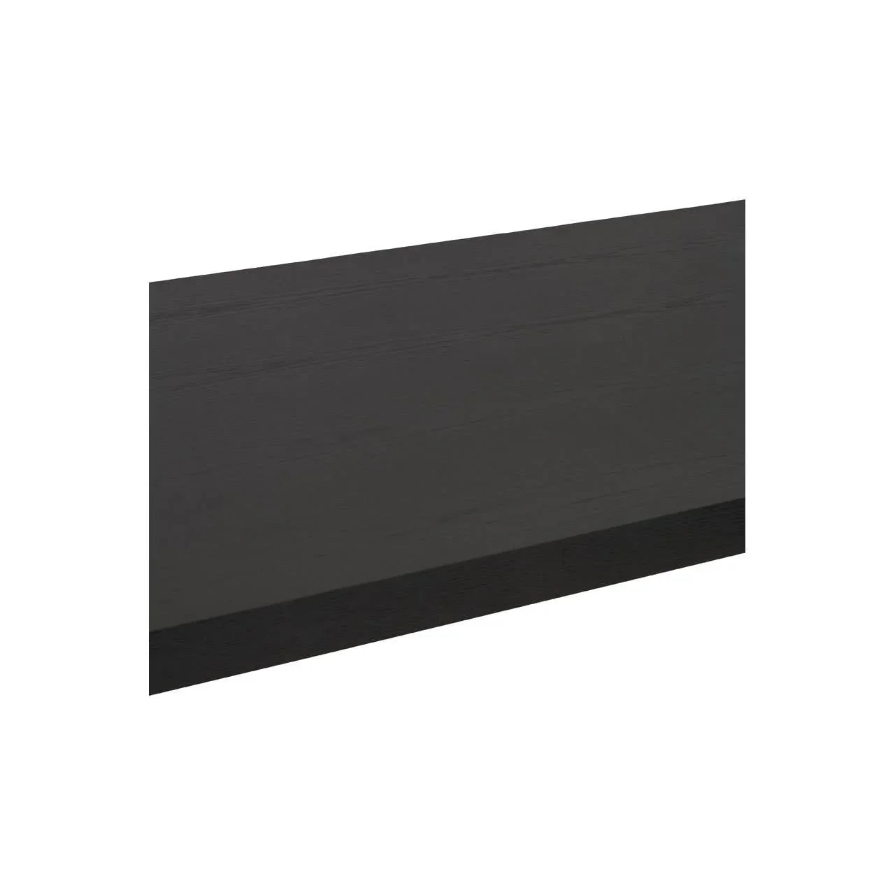 Black wooden bed base panel with subtle wood grain texture, close-up front angle
