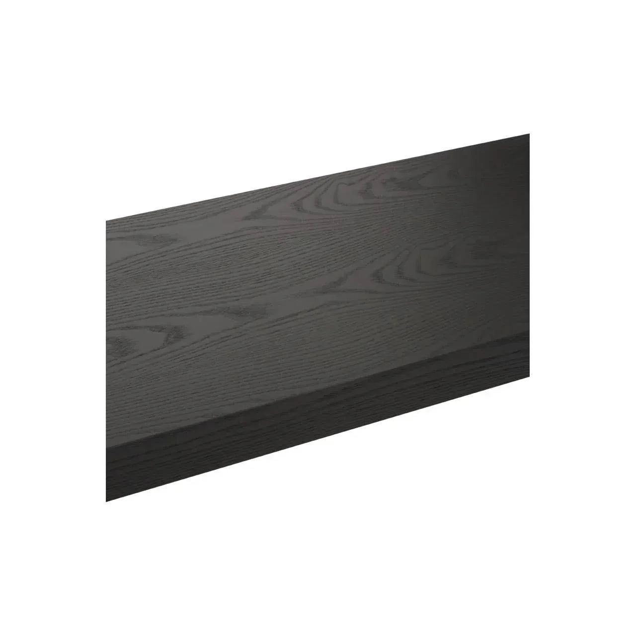 black wood effect furniture panel with visible grain texture, side view