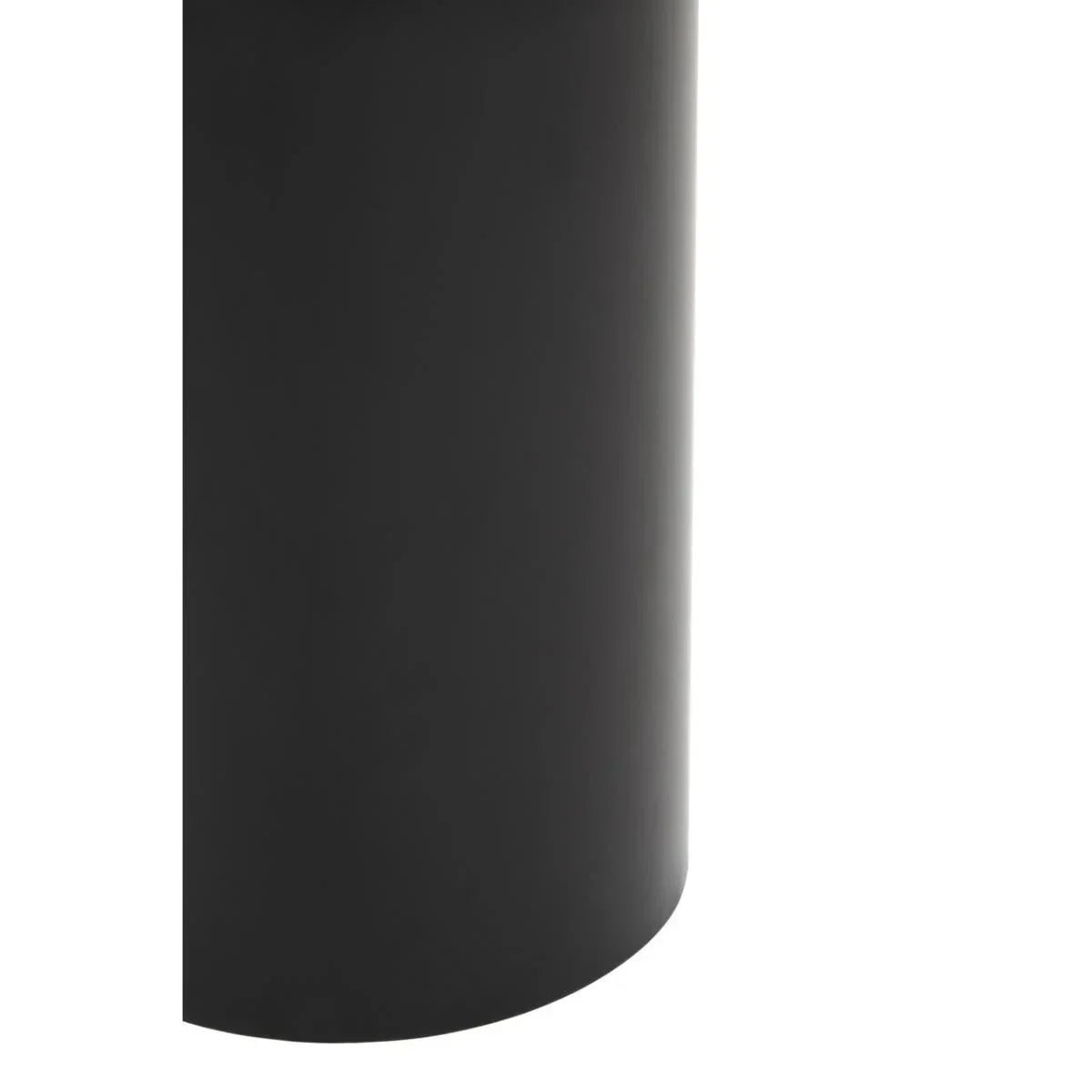 Close view of black metal table base with curved edge