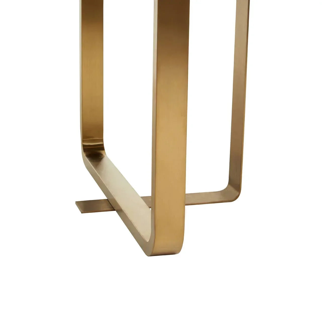 Brushed gold metal table leg with modern rectangular design and angled base