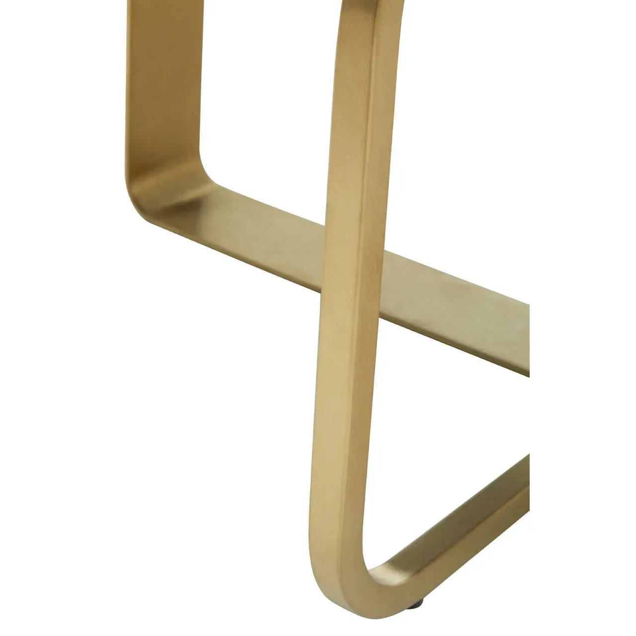 Gold metal table leg with modern curved design on white background
