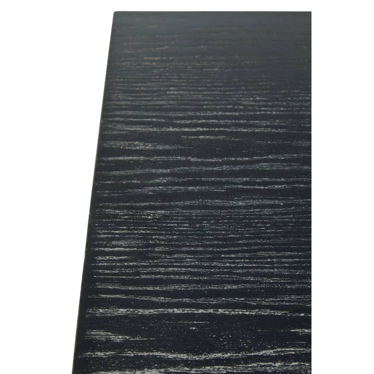 Black wood table top surface with visible grain texture, close-up angle