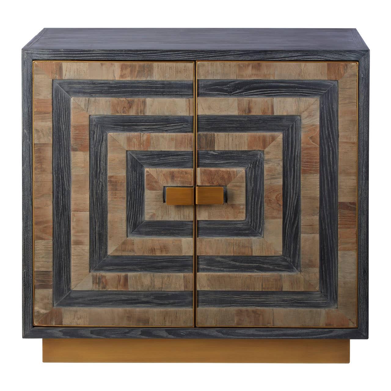 Reclaimed Elm Wood Sideboard with Brass Base - Rustic Charm for Modern Homes