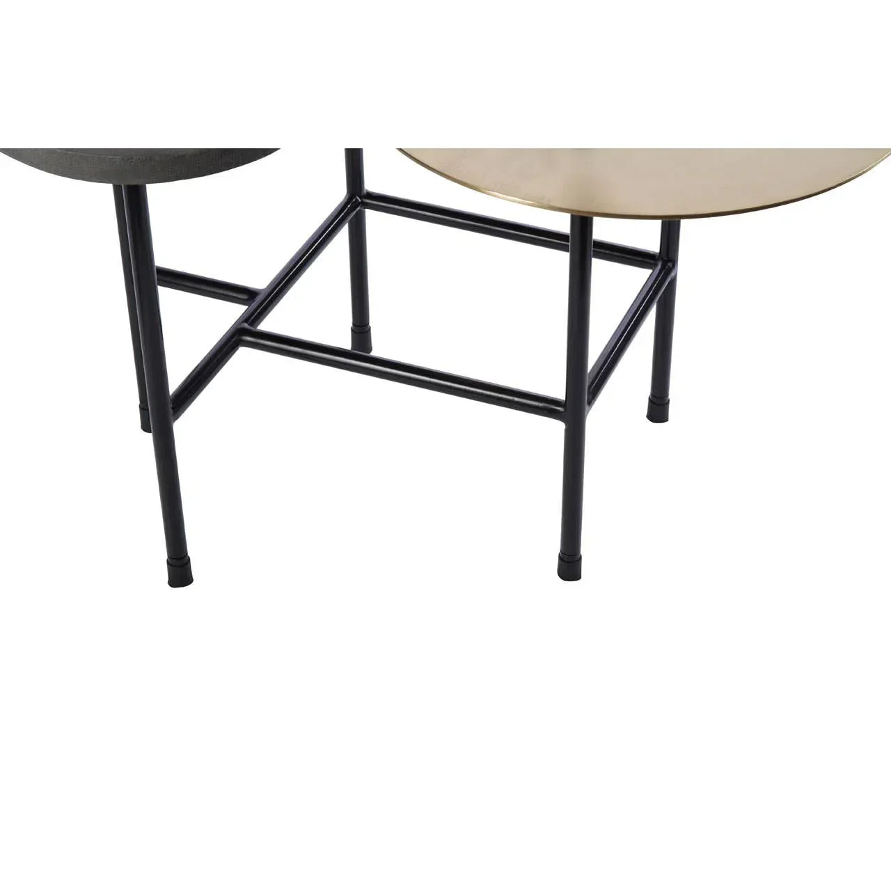 Black metal nesting table legs with crossbar support, close-up view