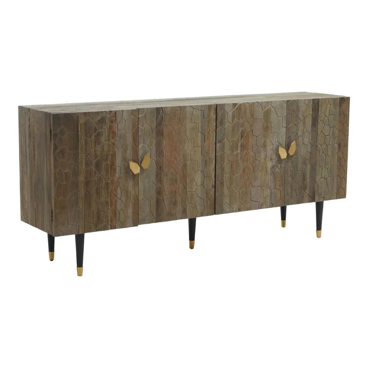 Geometric Charm Recycled Elm Sideboard with Black Legs