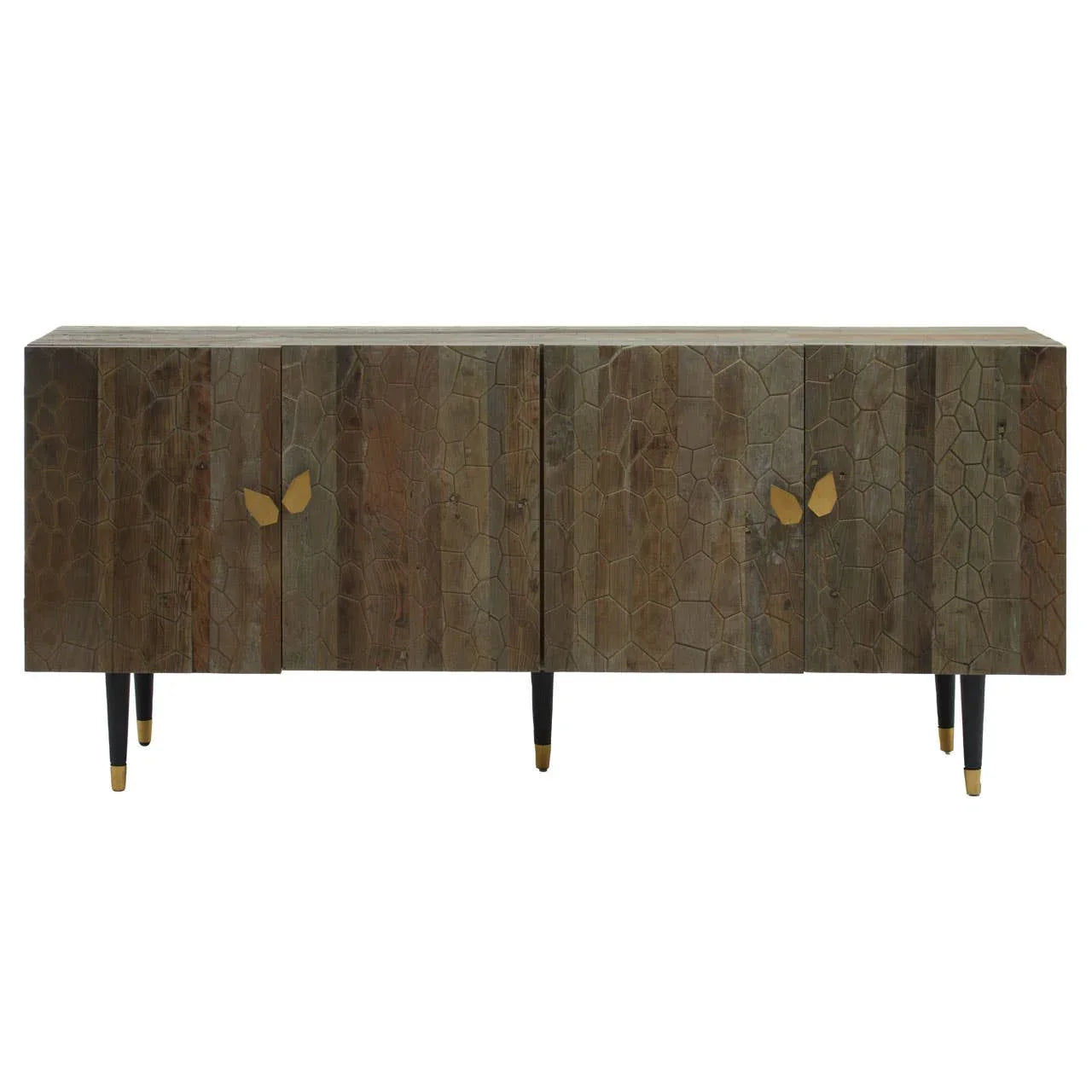 Geometric Charm Recycled Elm Sideboard with Black Legs