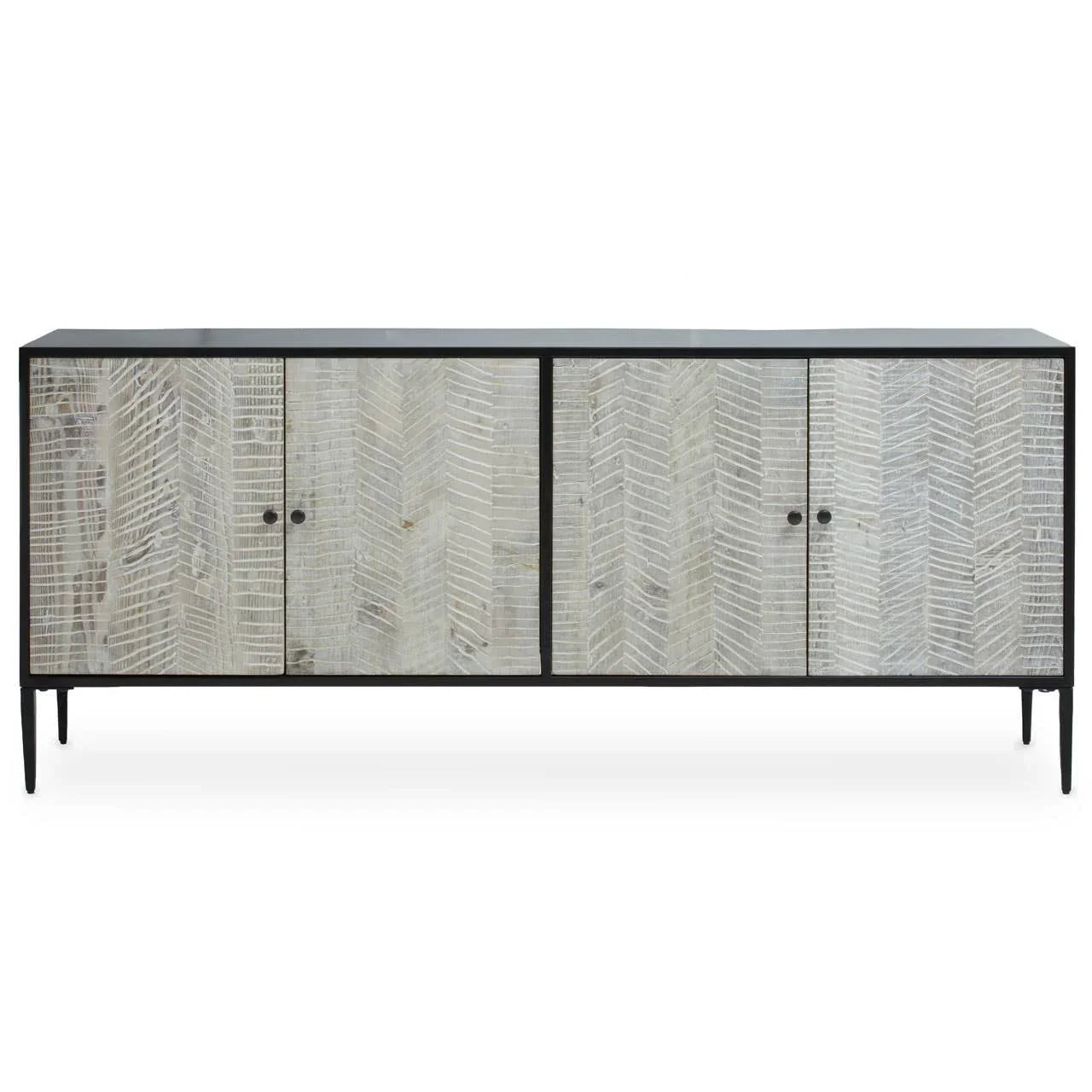 Modern sideboard with four chevron textured doors and slim black legs