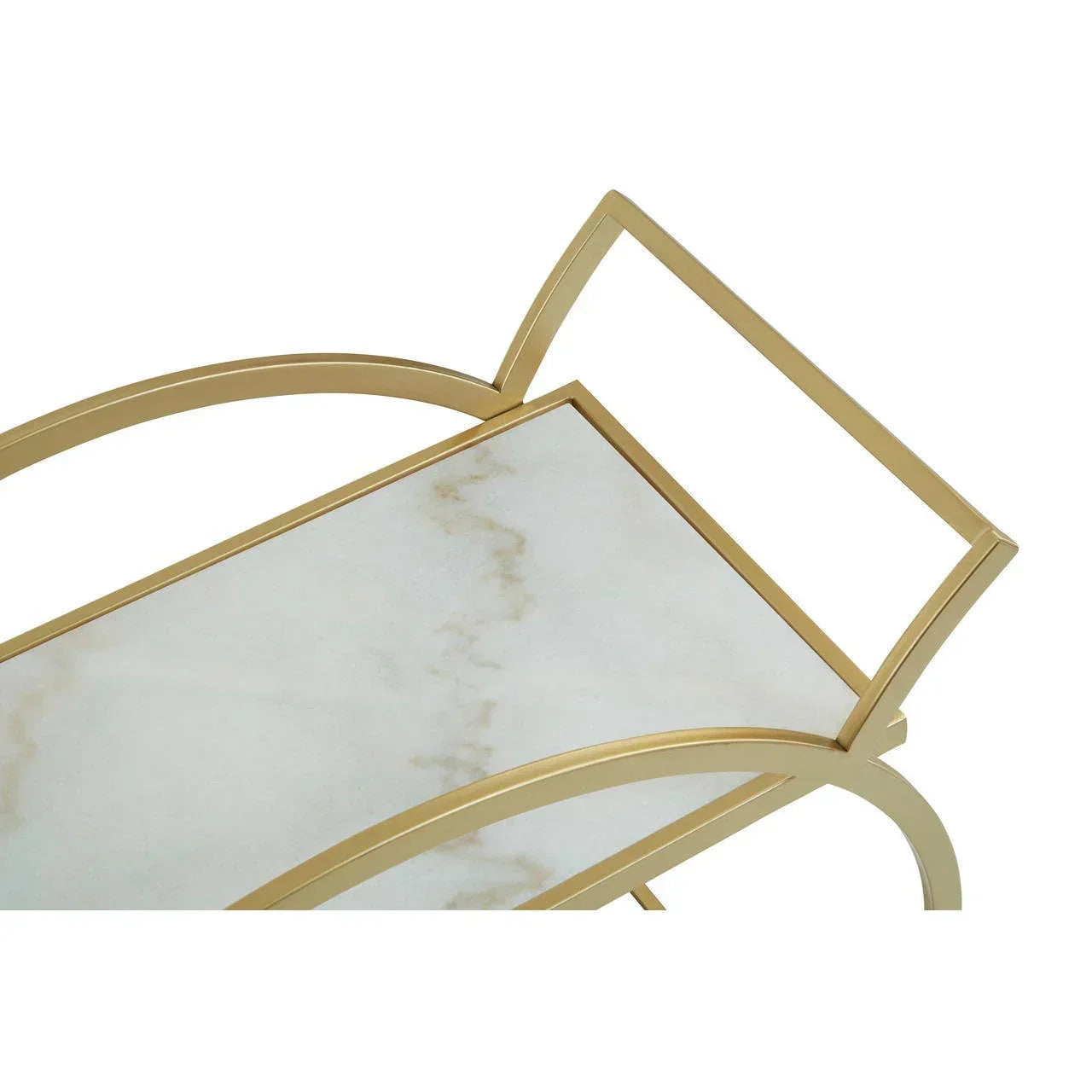 Gold metal and white marble console table with curved frame detail