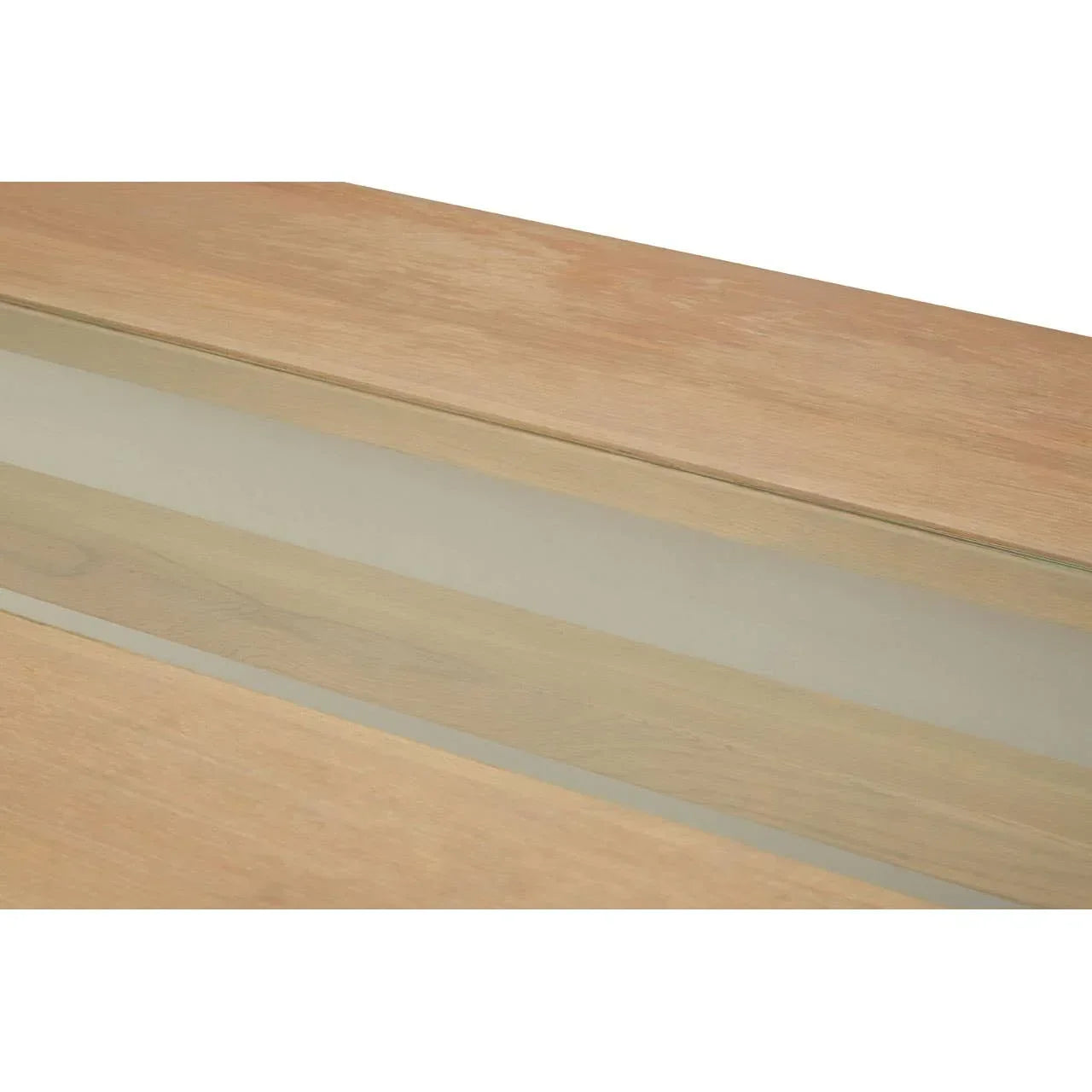 Light oak dining table top with central glass insert detail