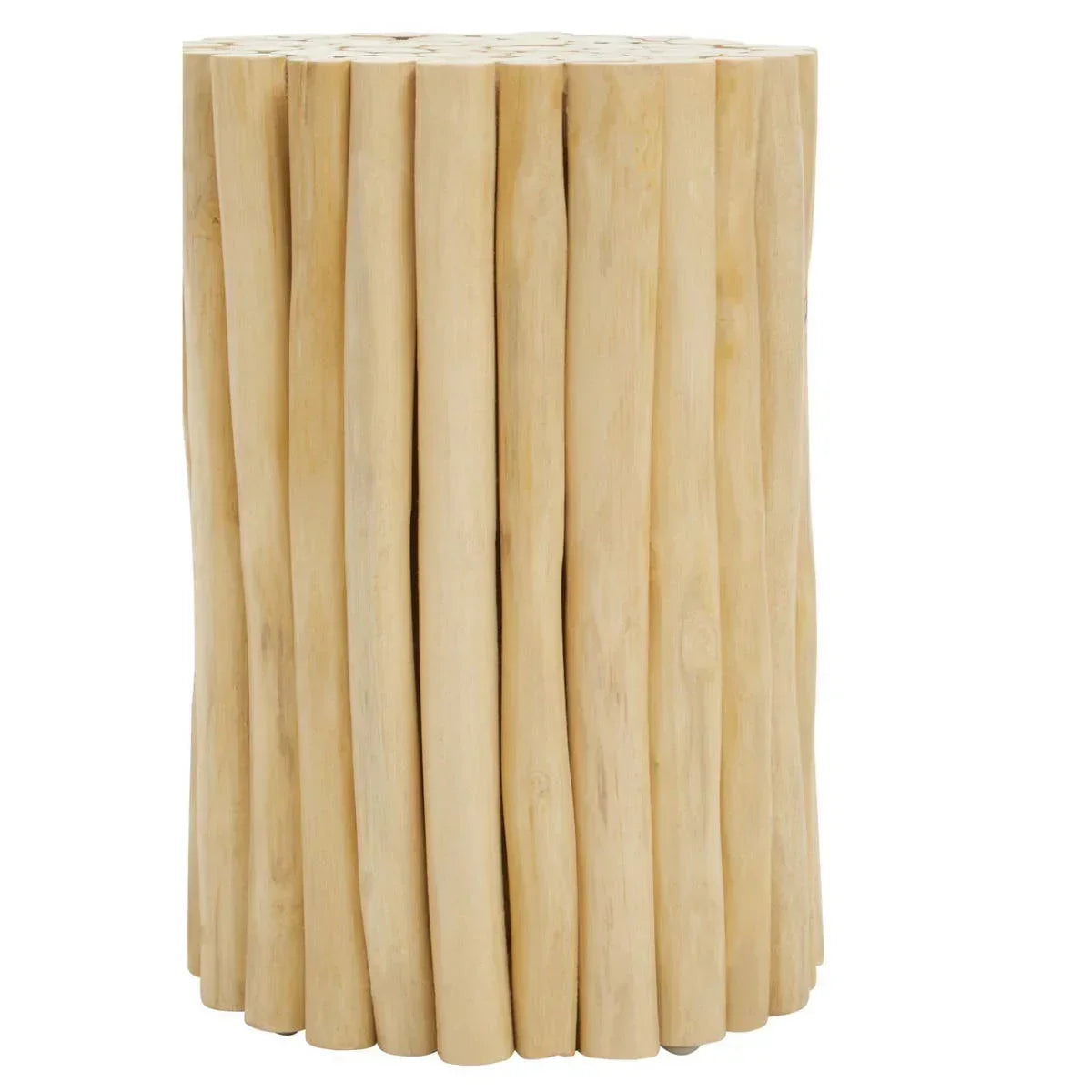 Natural wood side table with vertical branch design and smooth round top