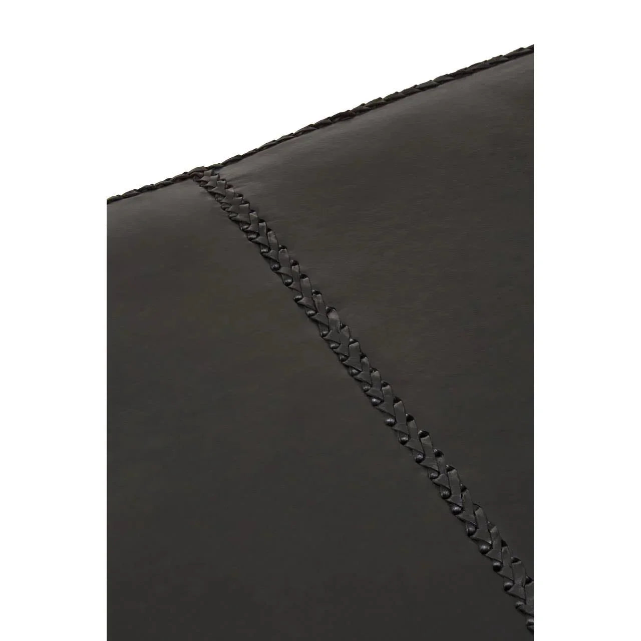 Detail of black leather upholstery with stitched seam on furniture surface