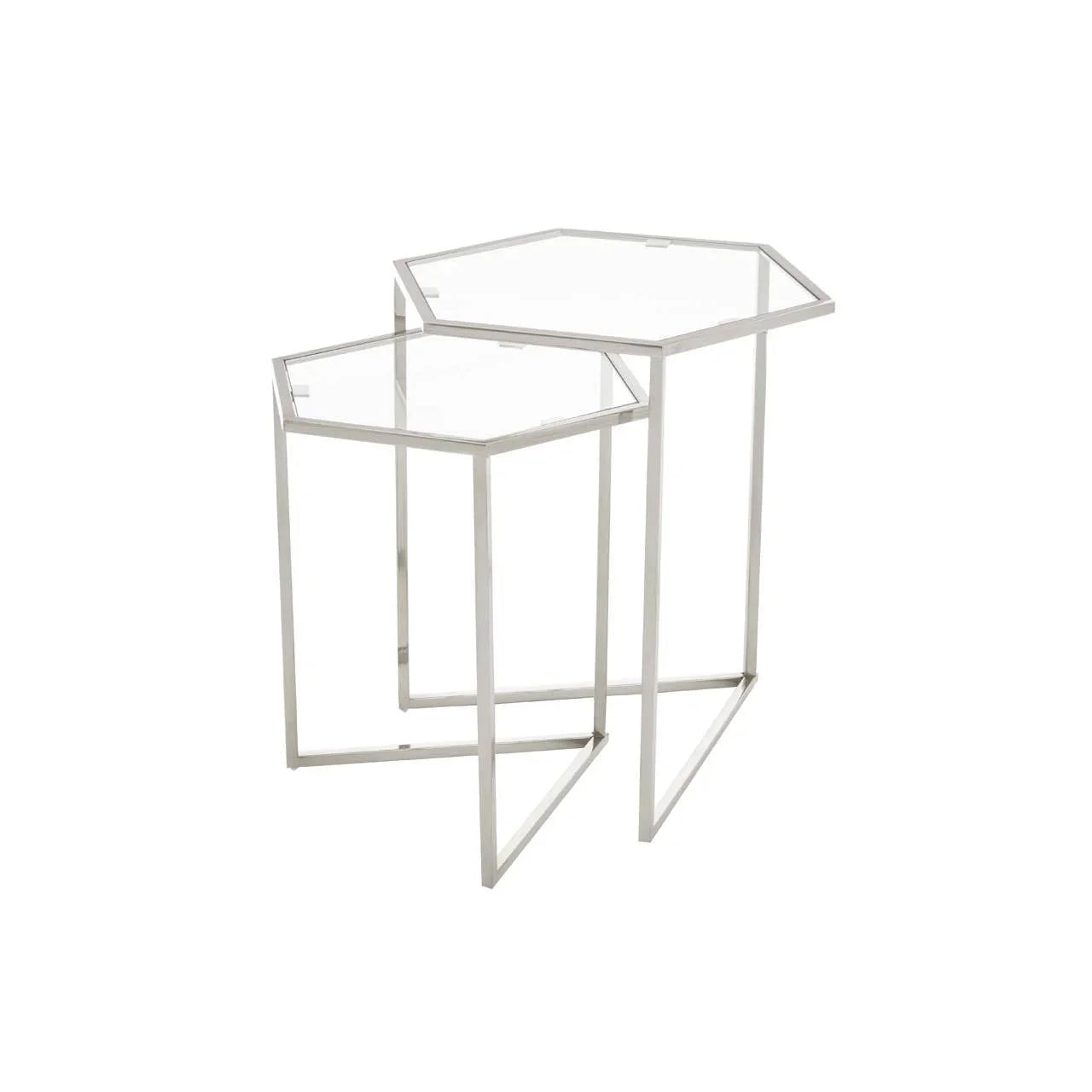 Silver Hexagon Glass Side Tables