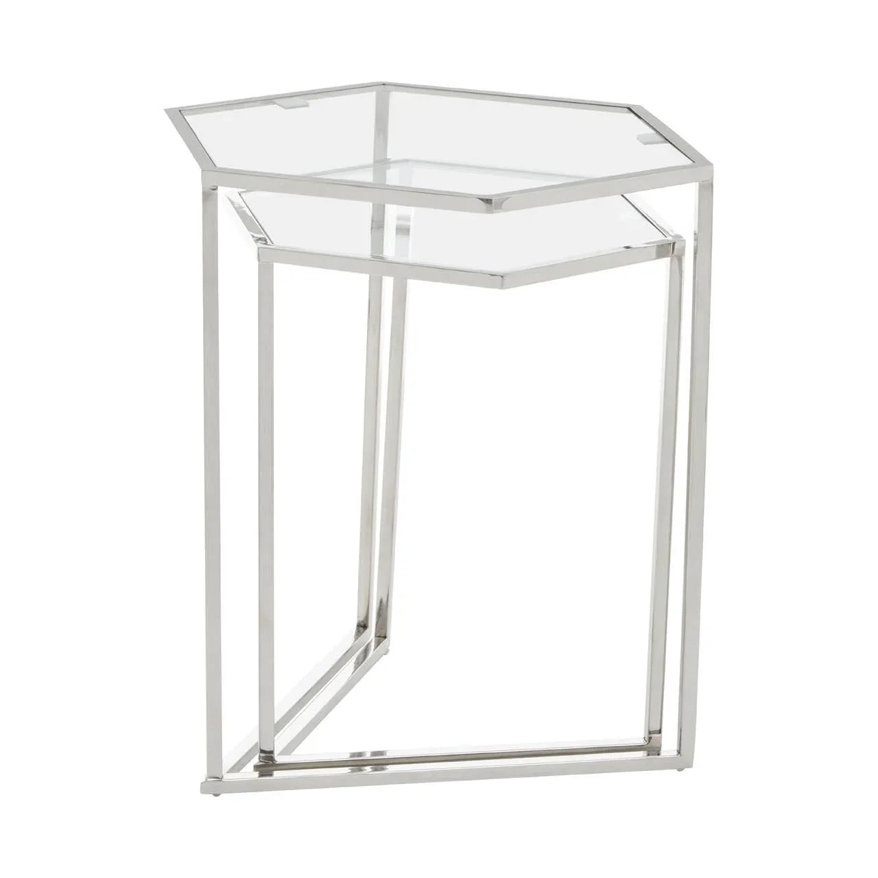 Silver Hexagon Glass Side Tables