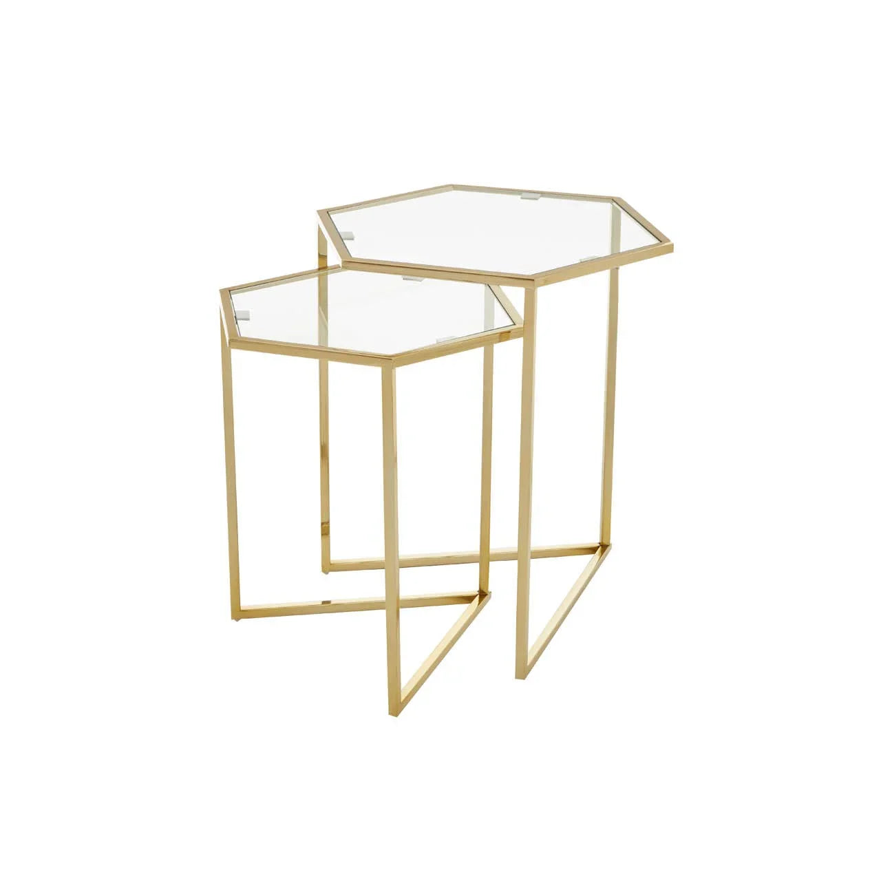 Golden Hexagon Glass Nesting Tables