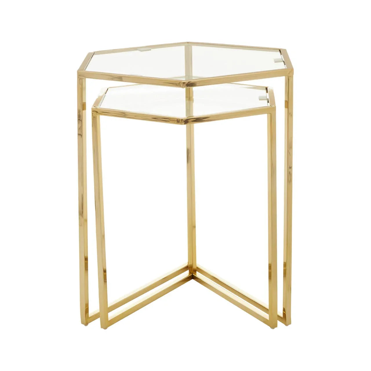 Golden Hexagon Glass Nesting Tables
