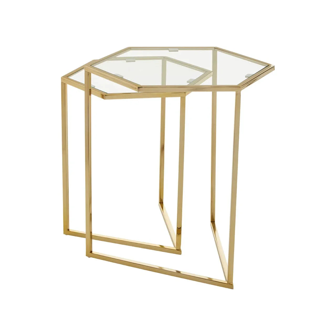 Golden Hexagon Glass Nesting Tables