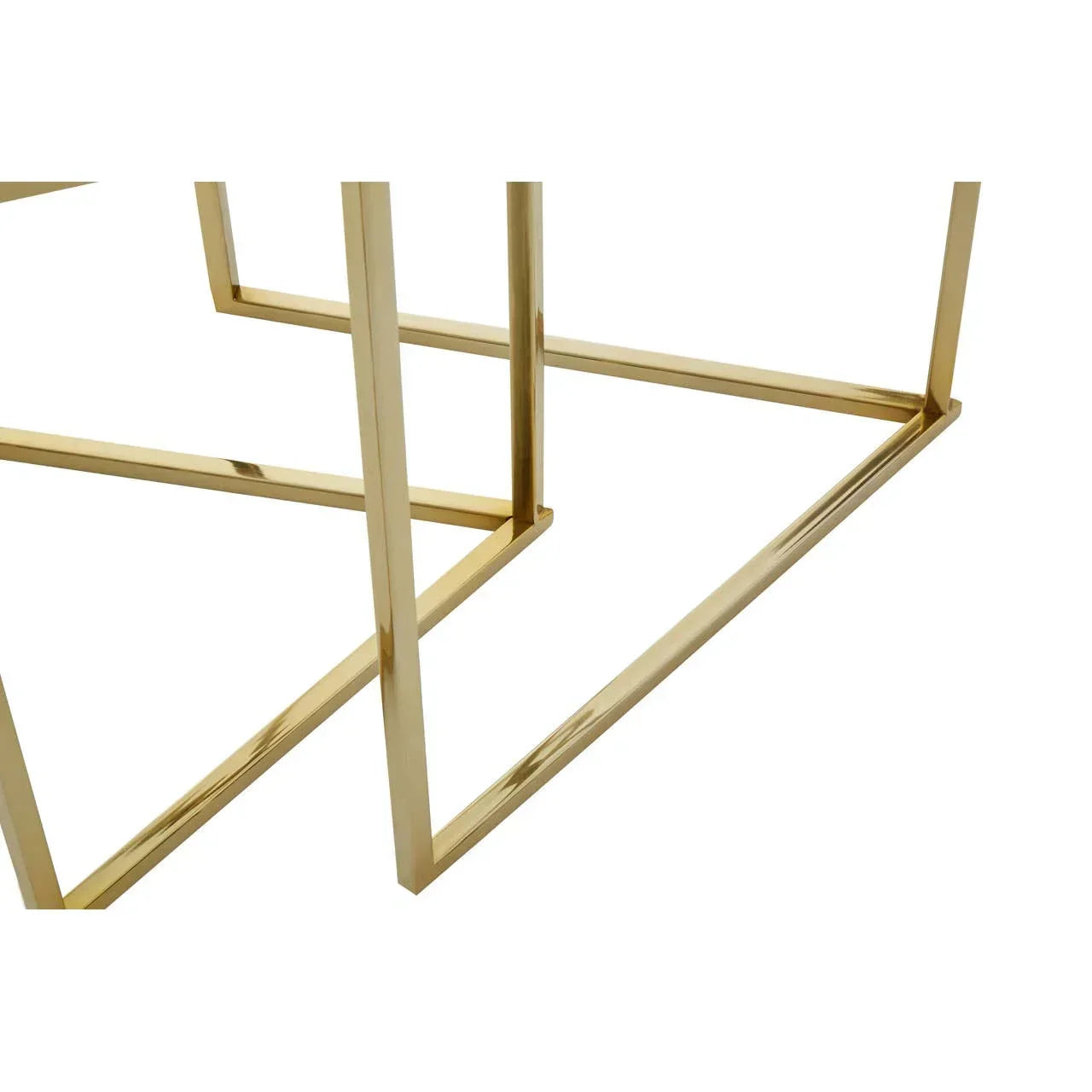 Gold metal table legs with geometric frame on white background