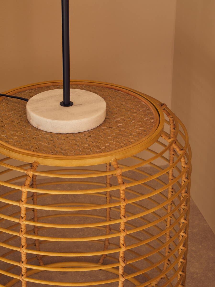 Rattan Round Gold End Table