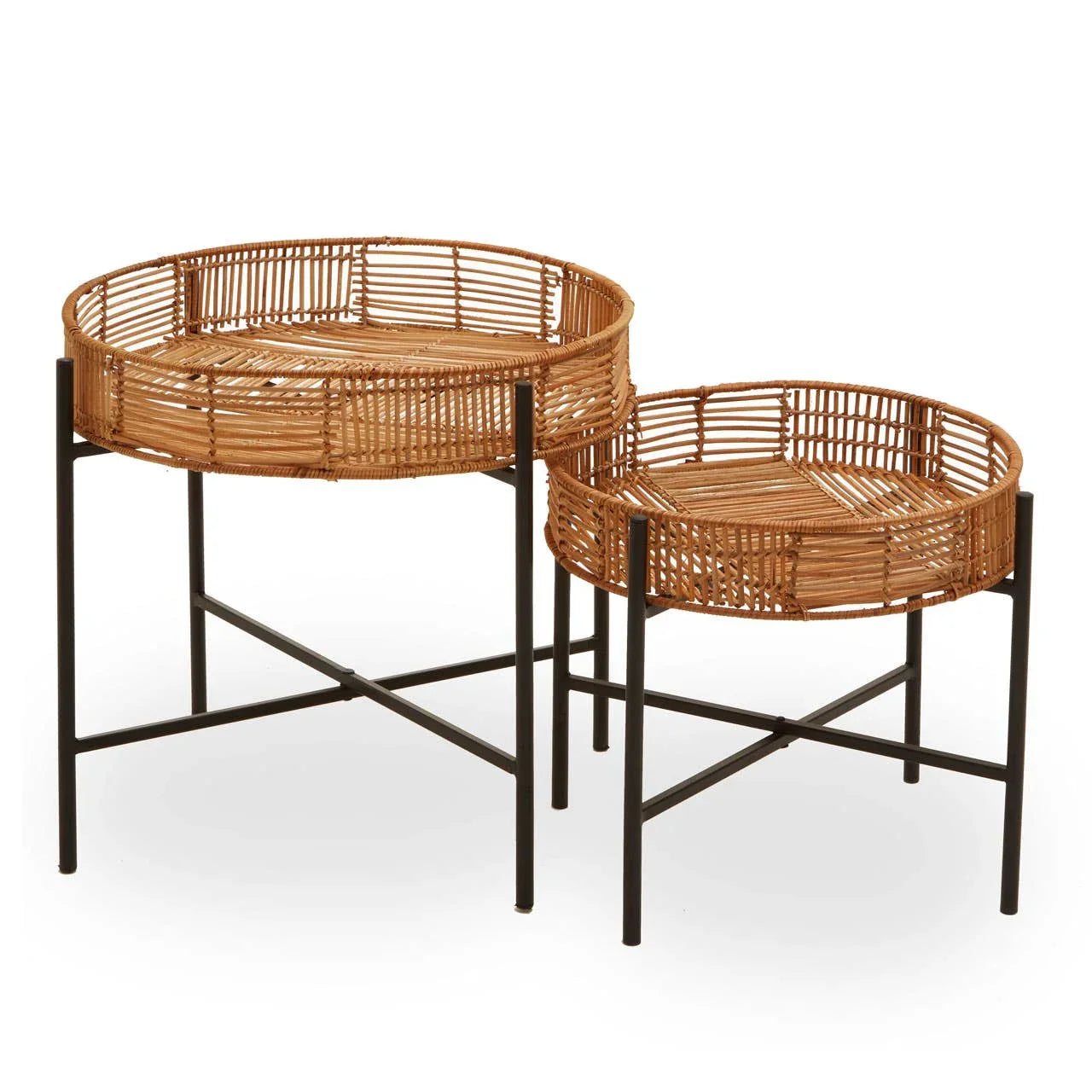 Rattan Round Side Table Set