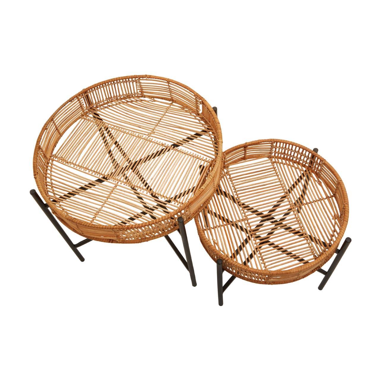 Rattan Rustic Side Table Set