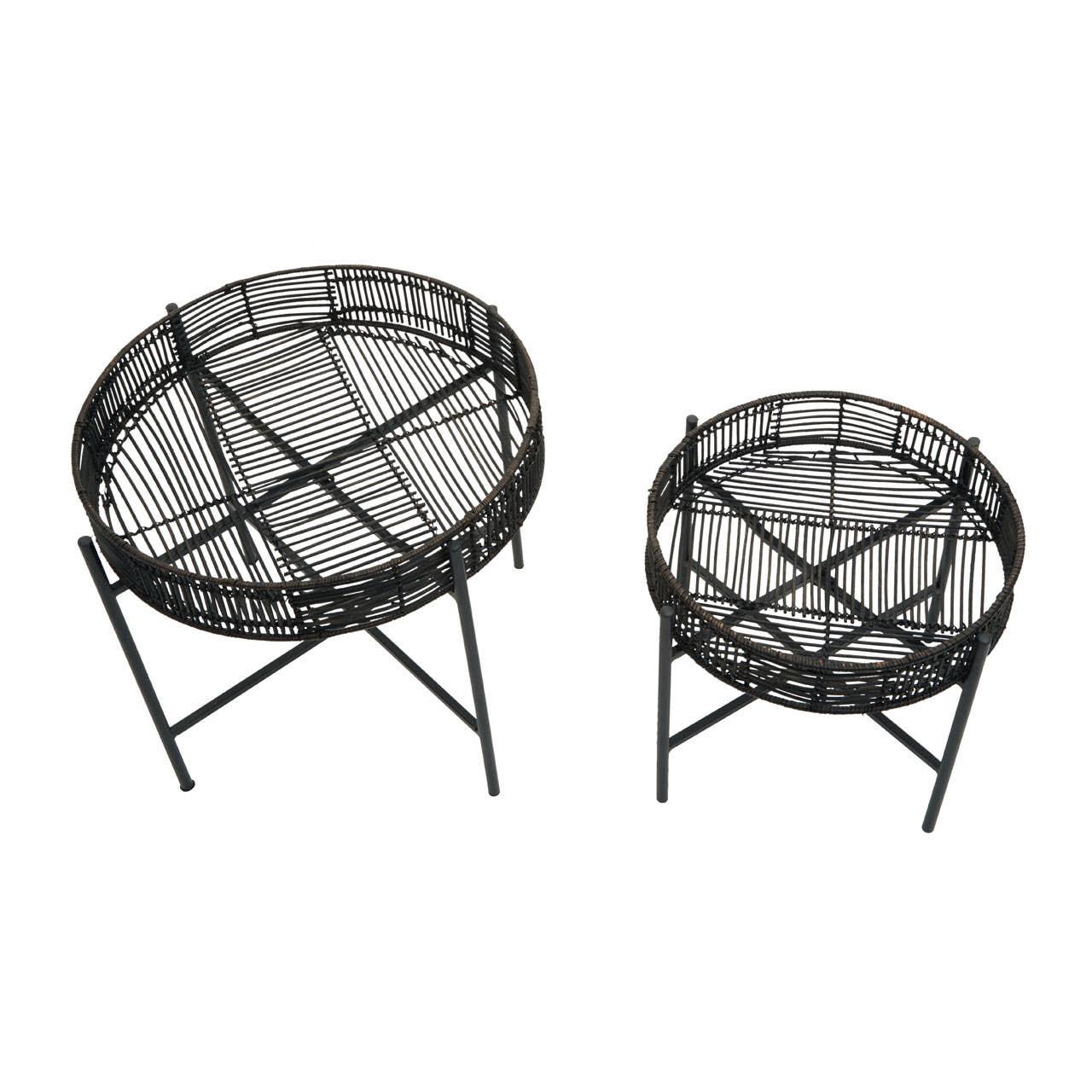 Rattan Round Side Tables Set