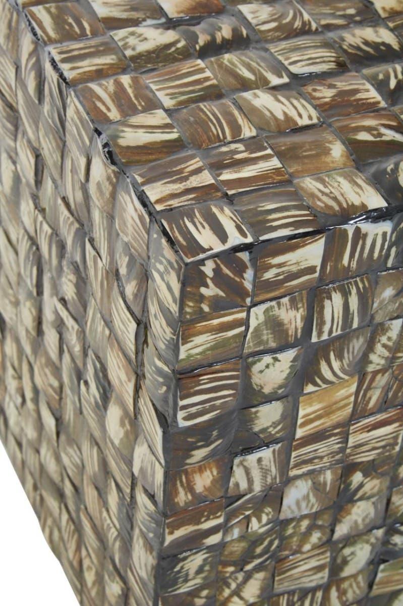 Brown mosaic side table with square tile design and glossy finish